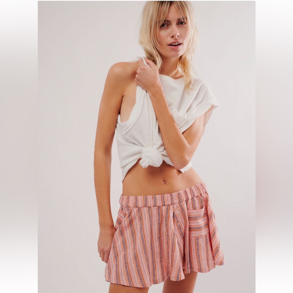 Free People Pink and Orange Mini Skater Skirt